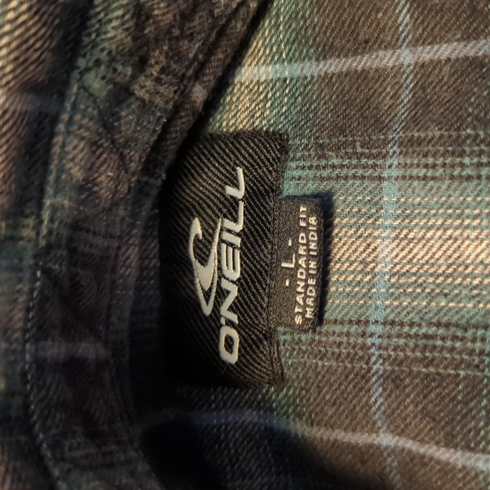 O'Neill men's flannel shirt. Teal, grey and baby blue plaid. Size L. - Picture 5 of 5
